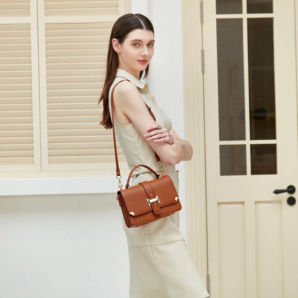 Women's B-brown Leather Satchel Small Classy Crossbody Bag Purse Fashion Handbag - Picture 2 of 7